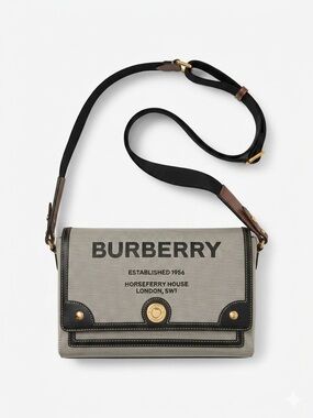 BURBERRY NOTE HORSEFERRY CANVAS CROSSBODY BAG Black Tan Grey Off-White Gold